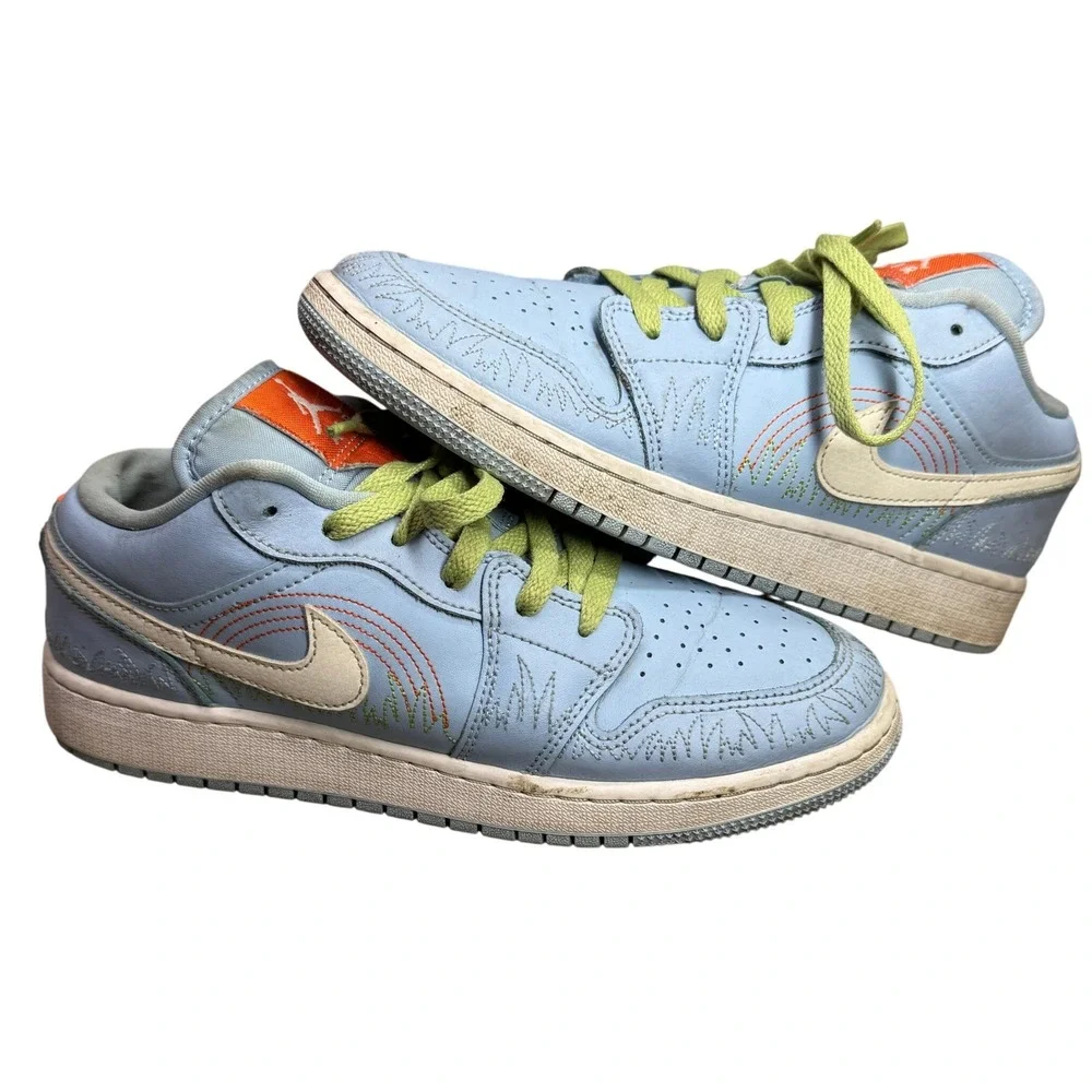 Nike Air Jordan 1 Low SE Youth 6.5Y Light‎ Blue Lime Sneakers DO8227-400